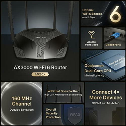 Mercusys Router Wifi 6, Ax3000 Doble Banda, Qualcomm