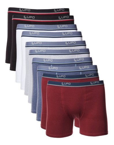 Kit Com 10 Cuecas Boxer Masculina Lupo