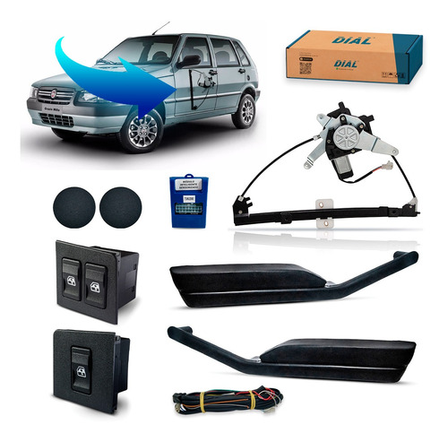 Kit Vidro Elétrico Fiat Uno Dianteiro Trava + Positron 1988