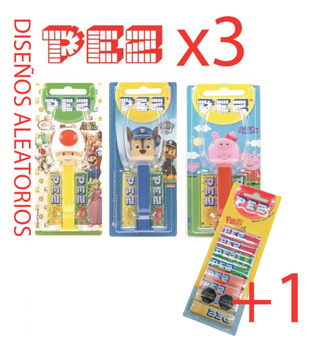 Imagen 1 de 2 de Pack X3 Dispensadores Pez Candy Con 1 Recarga Caramelos