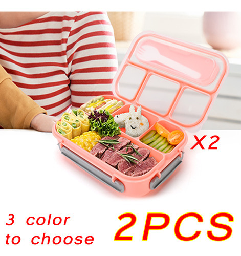 Fiambrera Bento Box Para Adultos Y Niños Grandes, 2 Unidades Color Rosa