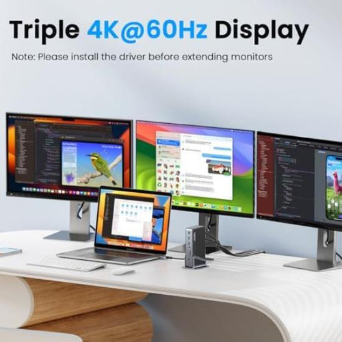 Displaylink Docking Station 3 Monitores Con Adaptador De Cor