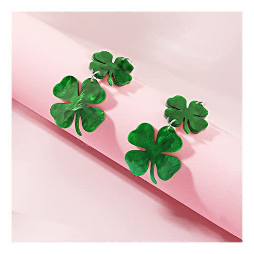 Aretes De Trébol Acrílico Verde Para Mujer