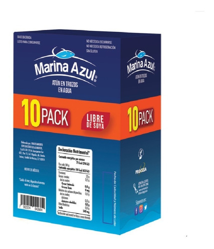 Lomo De Atun Aleta Amarilla En Agua Marina Azul 10pz De 74gr