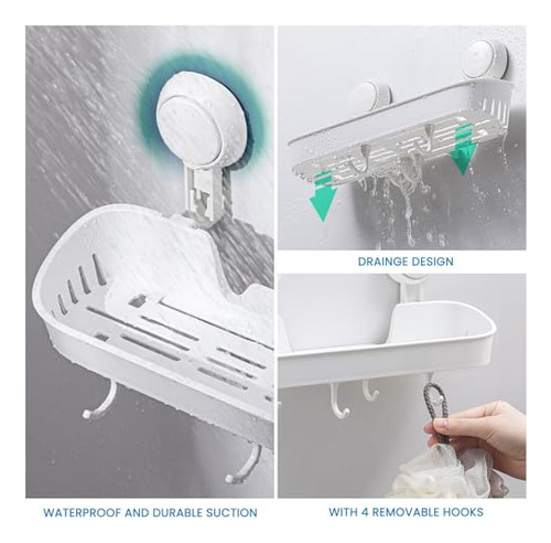 Taili Ventosa Caddy De Ducha Con 4 Ganchos, Canasta De Baño