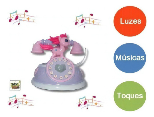 Telefone Infantil Brinquedo Pónei Rosa Musical Luz Retro Cor Cor Lilás