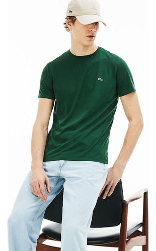 Playera Lacoste Original De Algodón Pima Casual Verde Fit