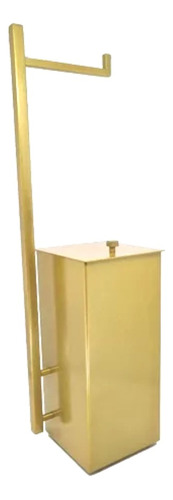 Papeleira Com Lixeira Dourado Brilho Aço Inox Cor Dourado Fosco