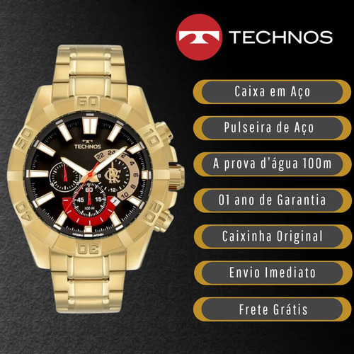 Relógio Technos Cronógrafo Flamengo Troca Pulseira Dourado