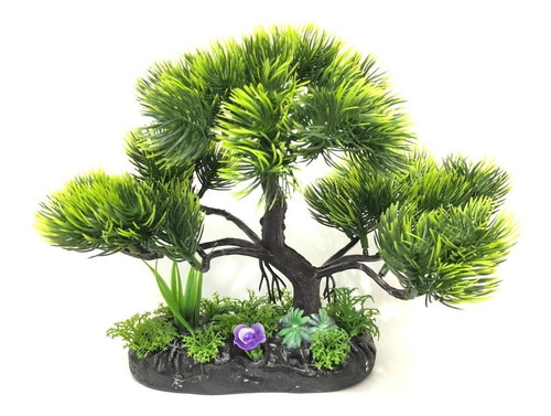 Planta Plástica Aquário E Vaso Bonsai Garden Verde 20cm