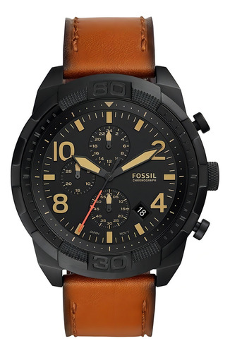 Relógio Fossil FS5714/0PN Masculino Cor da correia Marrom Cor do fundo Preto
