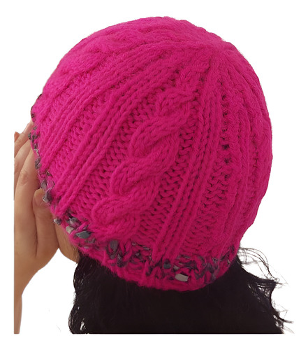 Gorro De Lana Tejido A Mano Artesanal Gf02 Único Adulto Fucsia Rayado Fantasía