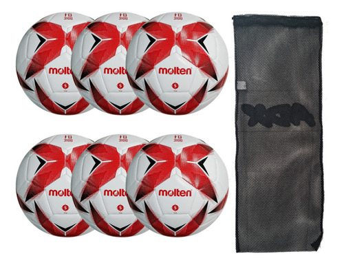 Set 6 Balones Futbol Soccer #5 Molten F5r3100 + Balonera Rvt