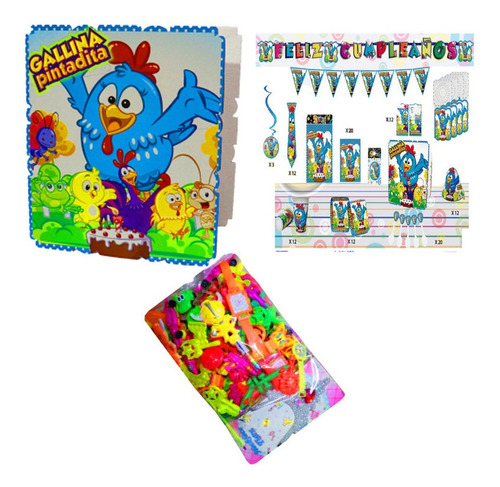 Kit Decoración Piñata Y Relleno Fiesta Gallina Pintadita X24