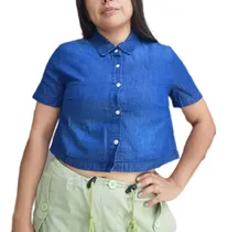 Comprar Crop Top Blusa Corta De Mezclilla Denim Manga Corta 