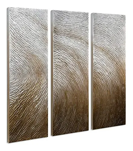 Cuadro Abstracto Tríptico Dorado De 60 X 20