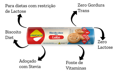 Biscoito Doce De Leite Zero Lactose Lowçucar 95g Kit Com 12