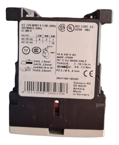 Contactor Auxiliar Siemens 3rh1140-1bg40 Coil 125vdc 4n.o
