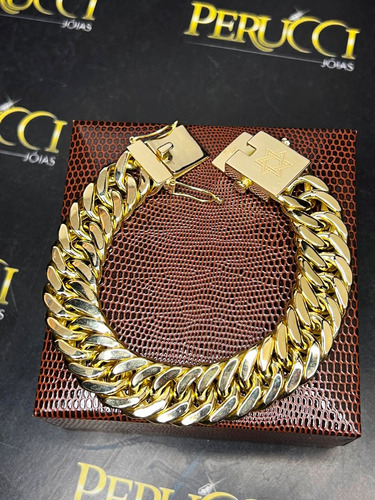 Pulseira Elos Duplos 40 Gramas Ouro 18k 750 Estrela De Davi