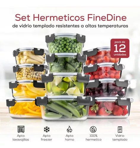 Taper Hermetico De Vidrio Microondas Horno Freezer Heladera Kit X 12  Organizadores Contenedores Frascos Tapers Multiuso