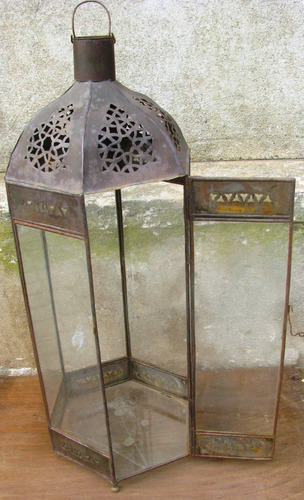  Farol Exagonal Antiguo De Colgar Para Velas Buen Tamaño