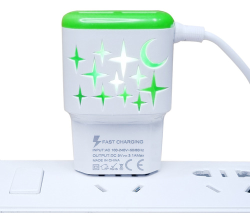 Cargador Carga Rapida Compatible Lightning + Dos Usb Calidad Color Verde