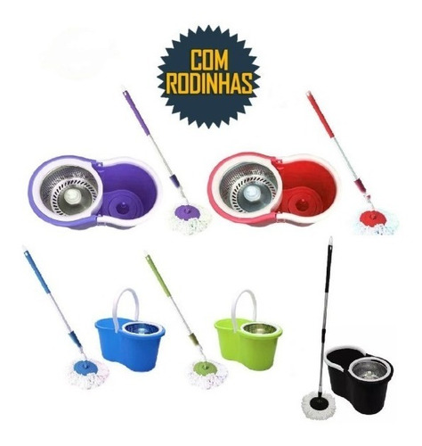 Balde Spin Mop Centrifuga Inox Esfregão Com 2 Refis Vassoura