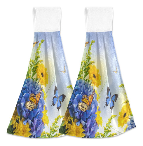 Toalla Cocina Hortensia Azul Mariposa 2 Unidad Absorbente O