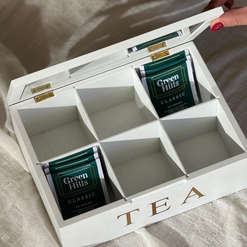 Caja De Te 6 Divisiones - Organizador Saquitos Blanco