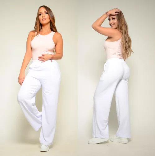 Pantalones blancos de pierna ancha, pantalones sueltos blancos