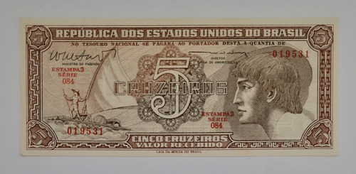 Cédula Fe Série 084 5 Cruzeiros 1962 Índio Brasil (Usado)