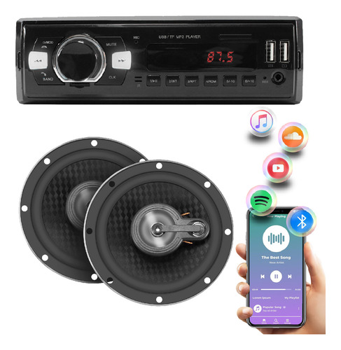 Kit Som Automotivo Rádio Bluetooth + Par Alto Falante 6 Pol