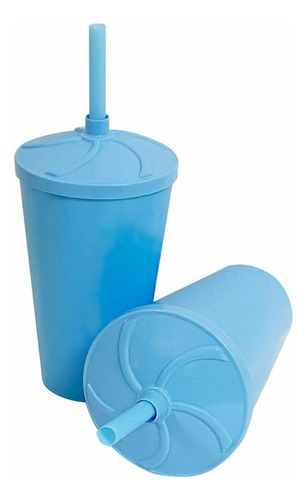 30 Copos Twister Tampa E Canudo 300ml P/ Copo De Guloseimas Cor Azul Claro Sólido