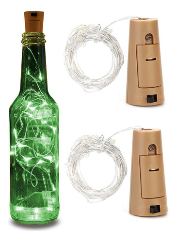 2 Tira Led Estilo Corcho Para Botellas 2 Metros Portatil Incluye Baterias Verde Para Fiestas Bodas Xv Años Hogar