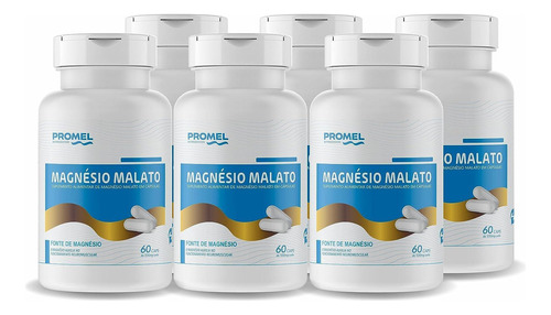 Kit Com 6 Magnésio Malato Promel 60 Capsulas De 500mg