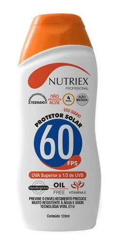Protetor Solar FPS 60 Nutriex Profissional Frasco 120ml