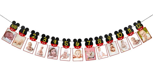 Dalaber Mickey Mouse Baby Photo Banner - Nb A 12 Month Photo