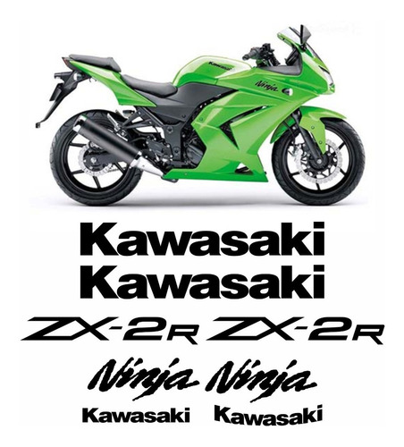 Jogo Faixa Emblema Adesivo Kawasaki Ninja 250r Zx2r 25011 Cor Preto