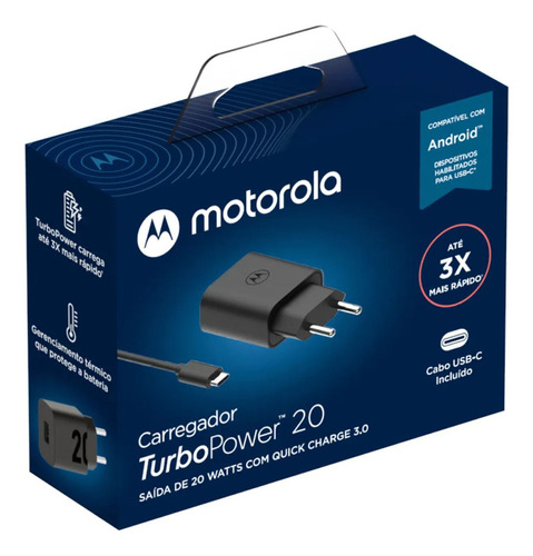 Cargador Anatel Motorola Turbo Moto One 20W Color Negro