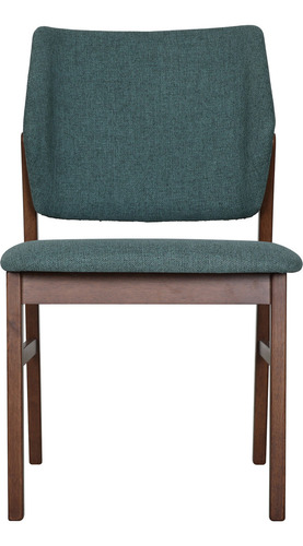 Silla Comedor Madera Nogal Respaldo Curvo Tapiz Amplia Asiento Azul Petróleo Diseño De La Tela Liso