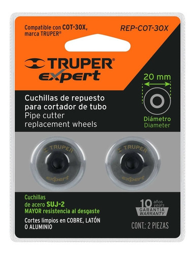 2 Cuchillas Para Corta Tubo 1.1/8'' Truper