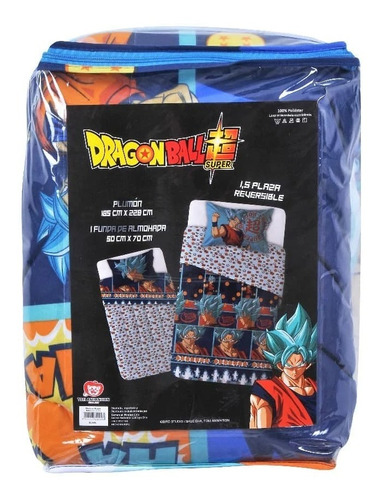 Plumón Reversible Dragon Ball Super Plaza Y Media Con Funda 