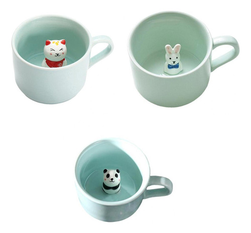 3 Uds Taza De Café Animal Interior Figura De Cerámica Taza