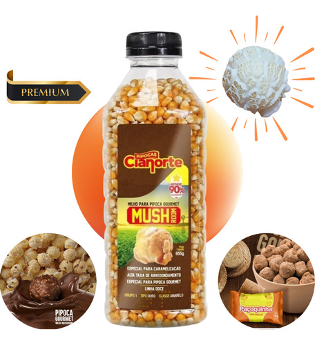 Milho Pipoca Gourmet Redonda Tipo Mush Mushroon Premium 655g