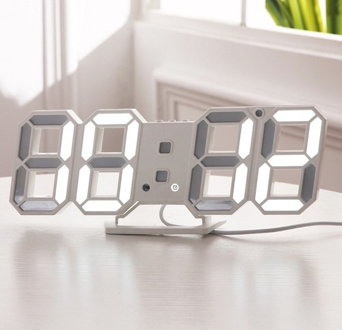 Reloj LED digital de escritorio y pared con alarma de fecha, color blanco/blanco