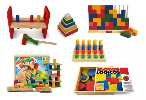 Conjunto com 5 Jogos Educativos Em Madeira Pedagógicos Brinquedo Jottplay