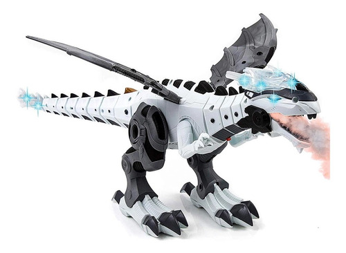 Cyber Dragão Rex Realista 45cm Que Anda Solta Fumaça E Luz