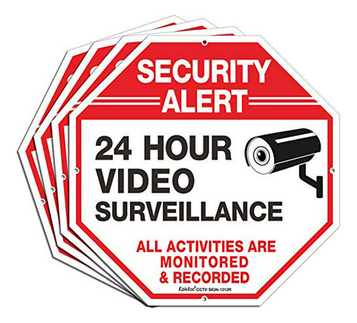Señales De Vigilancia, Seguridad Y Cctv - 4 Pack 12x12 Pulga
