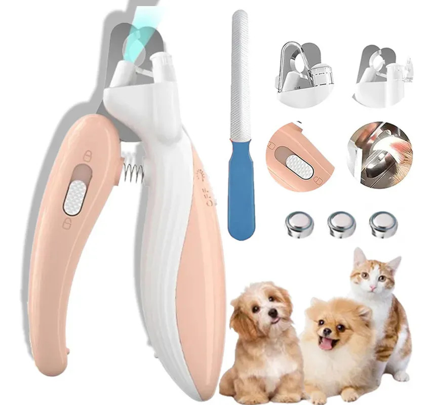 Corta Uñas Para Perro Gato Mascota Safety Con Luz Led, Cortador De Uñas Para Mascotas Waikil Color Rosa Claro