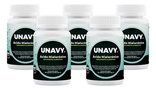 5 Pack Ácido Hialurónico Unavy 100% 150 Tomas 850mg Sabor Sin sabor